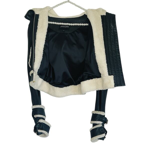 Jonny Cota Moto Y2k Rocker Leather Cropped Jacket Womens Medium Sherpa Biker - Picture 10 of 13